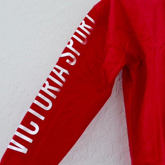 Victoria's Secret Sport Logo Fleece Crew Relaxed Slouchy Pullover Sweater Red L - Picture 3 of 4